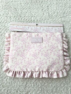Love shack fancy x yoobi coquette bow flat zip pencil case ruffles chantilly